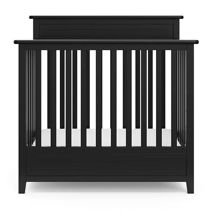 Storkcraft Petal 4-in-1 Convertible Mini Crib (Black) – GREENGUARD Gold Certified, Converts to Daybed and Twin-Size Bed, includes Bonus 2.75-inch Mini Crib Mattress