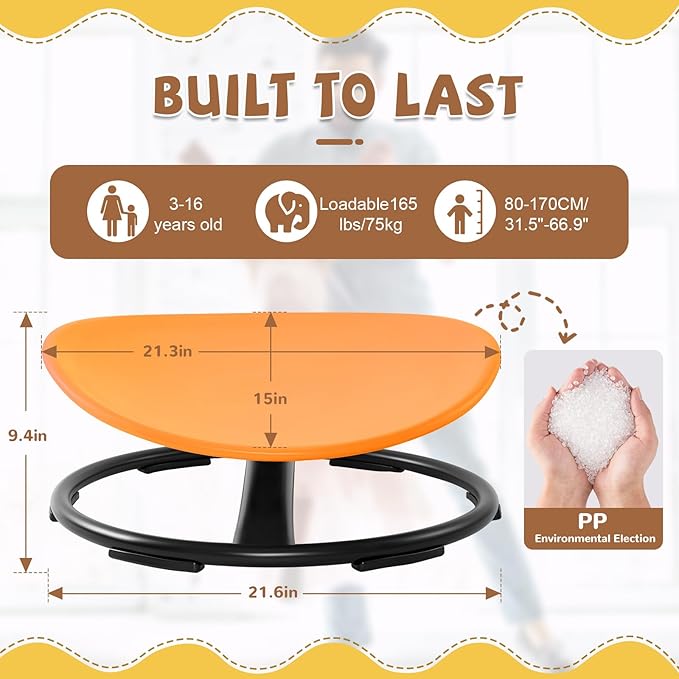 Zhenx Spinning Chair for Kids, Autism Kids Swivel Chair, Kids Sensory Chair, Spinning Chair for Autistic Kids & ADHD Children, Sit and Spin Training Body Coordination(Orange)