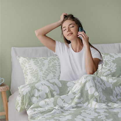 Codi Sage Green Comforter Set Queen Size, Floral Bedding Sets for Women | Nature Botanical Style, Unique Reversible Design, Better for Spring and Summer | Leaf Print 3 Pieces