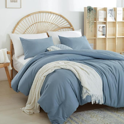 Dusty Blue Comforter Set Twin Boho Grayish Blue Twin Comforter with 1 Pillowcases - Soft Lightweight Cozy Bedding Set for All Season - Beige Comforter Twin Size for Women Teens Kids