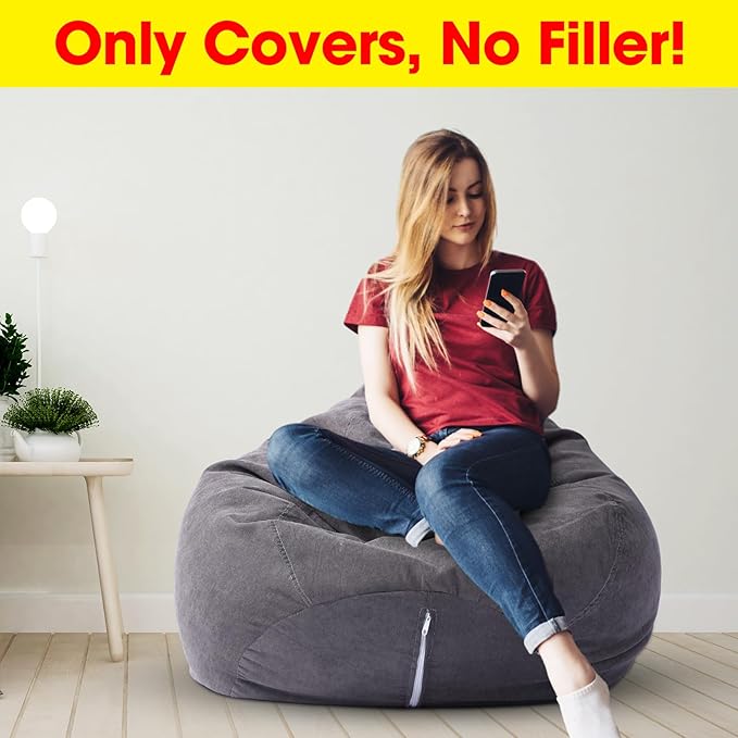 2 Pcs Bean Bag Cover Stuffed Animal Storage Bean Bag Chair Cover Soft Corduroy Stuffed Animal Bean Bag Storage for Kids Adults Indoor Bedroom Organizing Plush Toys(Dark Grey, 200L)