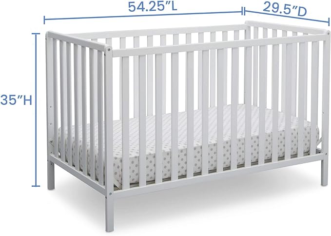 Delta Children Heartland 4-in-1 Convertible Crib, Bianca White + Delta Children Twinkle Galaxy Dual Sided Recycled Fiber Core Crib and Toddler Mattress (Bundle)