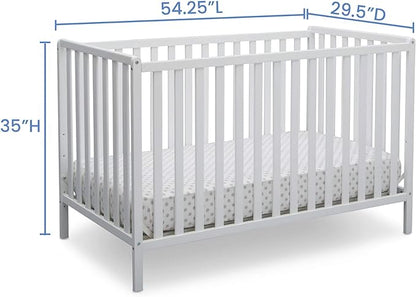 Delta Children Heartland 4-in-1 Convertible Crib, Bianca White + Delta Children Twinkle Galaxy Dual Sided Recycled Fiber Core Crib and Toddler Mattress (Bundle)