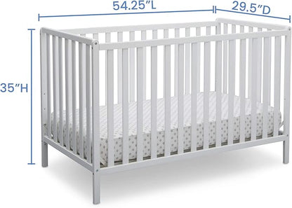 Delta Children Heartland 4-in-1 Convertible Crib Infant Changing Table with Pad + Serta Perfect Start Crib Mattress, Bianca White