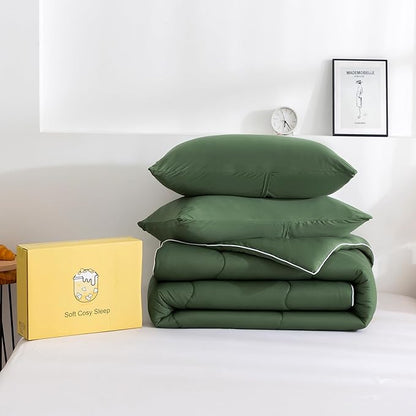COTTEBED 2 Pieces Ultra-Soft Olive Green Twin XL Bedding Comforter Set, Twin Size Jersey Knit T-Shirt Feel Cozy Cute Lightweight Quilt Blanket for Kid Teens School College Dorm All Season Use 68"x92"