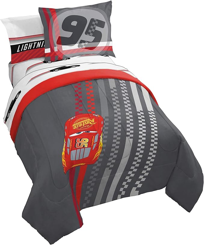 Jay Franco Disney Pixar Cars Race Ready 5 Piece Twin Bed Set - includes Comforter & Sheet Set - Bedding Features Lightning McQueen - Super Soft Fade Resistant Microfiber Official Disney Pixar Product