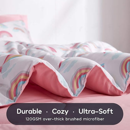SLEEP ZONE Kids Twin Bedding Comforter Set - Super Cute & Soft Kids Bedding 5 Pieces Set with Comforter, Sheet, Pillowcase & Sham (Pink Rainbow)