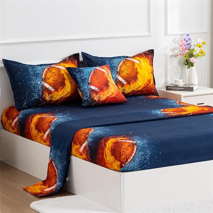 NTBED Football Comforter Sets Twin for Boys Teens, 6-Pieces Kids Sports Bedding Set,Reversible Rugby Printed Quilt Set