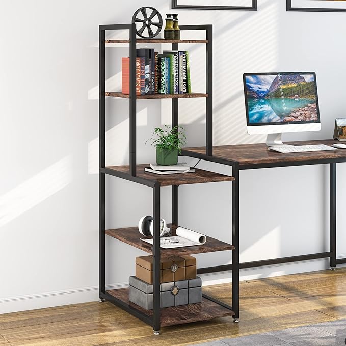 79 Inch Reversible L-Shaped Desk, Large Corner Computer Desk with 5 Tier Storage Shelves