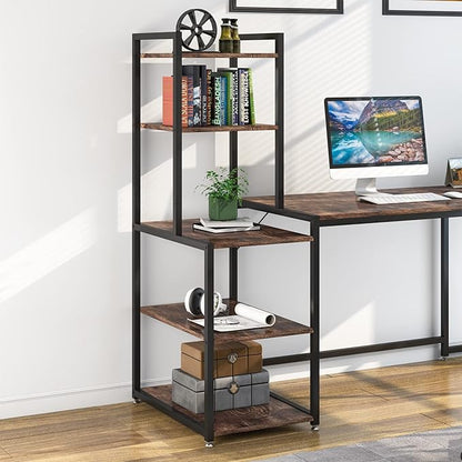 79 Inch Reversible L-Shaped Desk, Large Corner Computer Desk with 5 Tier Storage Shelves