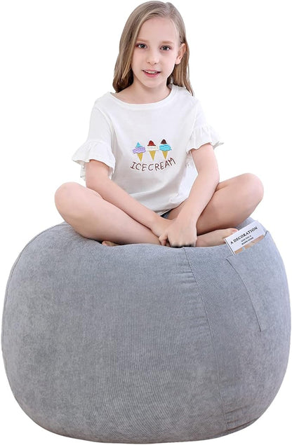 Stuffed Animal Storage Bean Bag Chair Cover (No Filler) for Kids and Adults.Soft Premium Corduroy Stuffable Beanbags for Organizing Children Plush Toys or Memory Foam Small 100L (Grey)