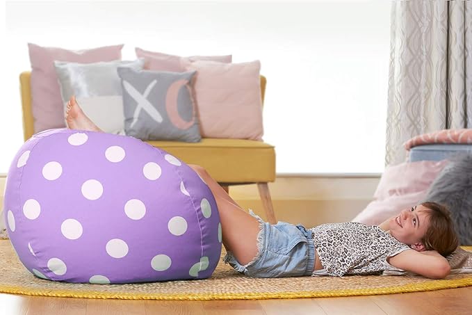 Aubliss Stuffed Animal Bean Bag Storage Chair, Beanbag Covers Only for Organizing Plush Toys, Turns into Bean Bag Seat for Kids When Filled, Large 38"-Canvas Dot Light Purple