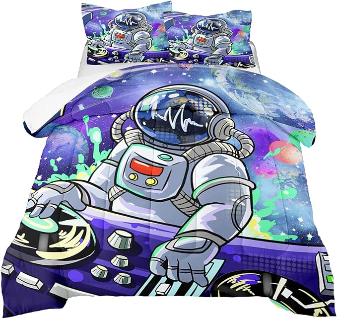 Kids Comforter Sets Boys, Outer Space Astronaut Comforter Sets for Boys Girls Kids Teens Galaxy Space Themed Bedroom Decor All Season, 1 Comforter 2 Pillowcases