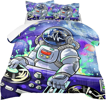 Kids Comforter Sets Boys, Outer Space Astronaut Comforter Sets for Boys Girls Kids Teens Galaxy Space Themed Bedroom Decor All Season, 1 Comforter 2 Pillowcases