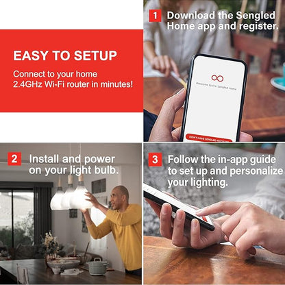 Sengled BR30 Smart Light Bulb, Updated FFS WiFi Led Flood Light Bulbs, Smart Bulbs That Works with Alexa, Google Assistant, E26 Daylight,60W Equivalent, 650LM, 2.4GHz WiFi Only, No Hub Required, 2Pack