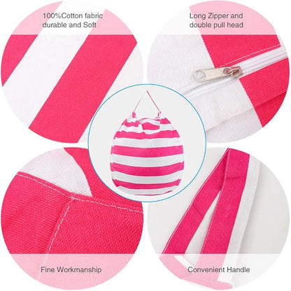 27Inch Stuffed Animal Storage Bean Bag Chairs for Kids, stuff and sit storage bean bag cover for organizing boys and girls Plush Toy Gift Christmas Gift for Kids—Pink