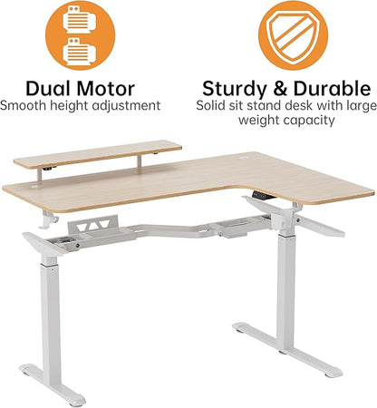 EUREKA ERGONOMIC Standing Desk Adjustable Height 61" Electric Sit Stand Computer Desk L Shaped with Keyboard Tray,Monitor Stand &LED, Dual Motor Memory Presets Sit to Desk Adjustable Desk, Right/Maple