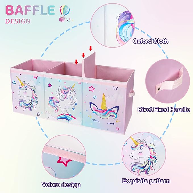 WERNNSAI Unicorn Toy Box Chest – Large Toy Chest Organizer with Flip-Top Lid Collapsible Sturdy Storage Bin with Handles 38 x 13 x 16 Inch for Kids Girls Pink Closet Nursery Living Room Bedroom