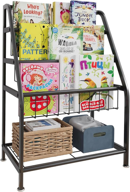 aboxoo Kids Bookshelf Todder Freestanding for Children Room 18 inches Small Toddler Bookcase Toy Organizer Play Black Stable Bookcase Bookstore Library Book Unit Storage for Small Place,Black