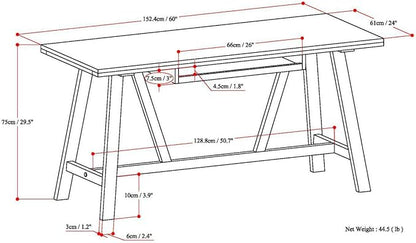 SIMPLIHOME Dylan SOLID WOOD Modern Industrial 60 inch Wide Home Office Desk, Writing Table, Workstation, Study Table Furniture in Driftwood