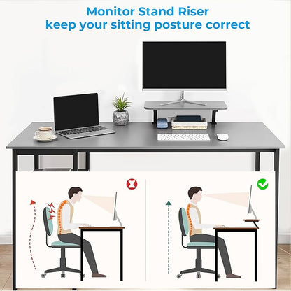 GreenForest Computer Home Office Desk with Monitor Stand and Reversible Storage Shelves,55 inch Modern Simple Writing Study PC Work Table,Grey