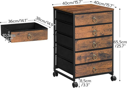 HOOBRO 5-Drawer Chest, File Cabinet, Office Cabinet with Drawers, Rolling Printer Stand, Filing Cabinet for Living Room, Home Office, Nonwovens Drawer, Easy Assembly, Rustic Brown BF50WJ01