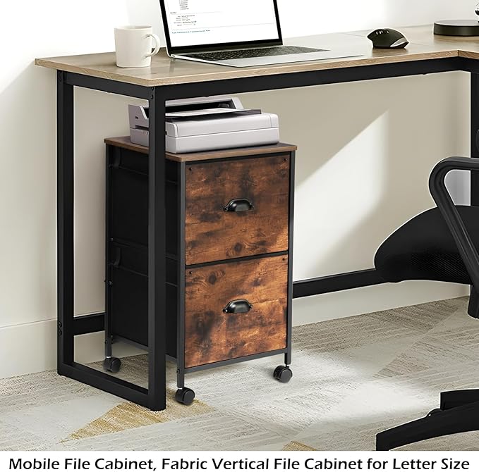 TOPSKY Mobile File Cabinet, Fabric Vertical File Cabinet for Letter Size (Black, 2 Drawer)