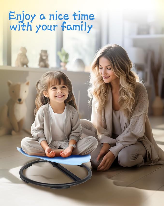 Kids Swivel Chair Sensory Toys Light Blue Non-Slip Metal Base Wobble Chair for Toddlers Sit and Spin with Autism Spin Sensory Chair Aged 3+ Improving Physical Coordination