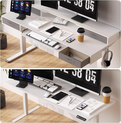Electric Standing Desk, Multifunctional Standing Desk Adjustable Height, 63 * 24 Standing Desk with 4 Drawers, Ergonomic Adjustable Standing Desk with Keyboard Tray, Snow White