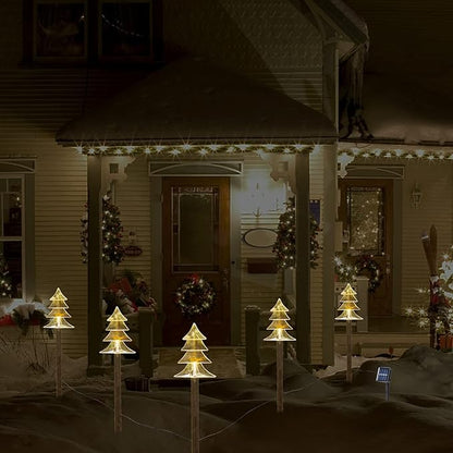 BRIGHTDECK Solar Christmas Pathway Lights Outdoor Decorations, Xmas Tree Lights Waterproof Led Garden Stake Lights for Walkway Yard Lawn Porch Holiday Decor 5-Pack (Xmas Tree Lights)