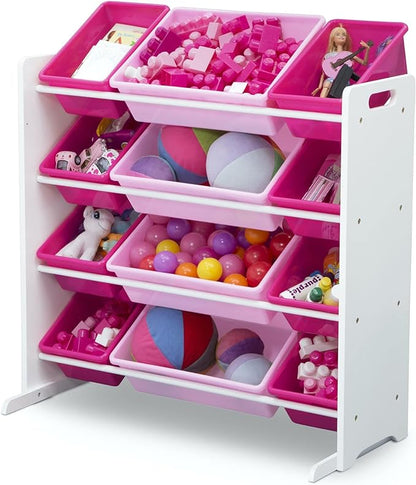 Delta Children Kids Toy Storage Organizer with 12 Plastic Bins - Greenguard Gold Certified, White/Pink