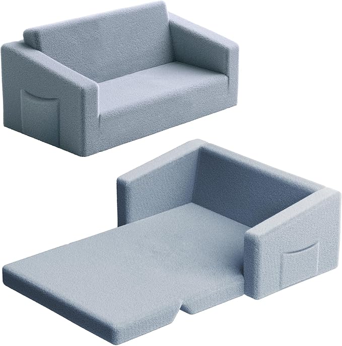 Extra Wide 2 Seater Kids Couch, 2-in-1 Toddler Chairs for Boys & Girls, Kids Sofa with Storage, Comfortable Mini Couch for Kids, Fun Kids Lounge Chair, Toddler Furniture,Children's Gifts(Grey)