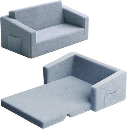 Extra Wide 2 Seater Kids Couch, 2-in-1 Toddler Chairs for Boys & Girls, Kids Sofa with Storage, Comfortable Mini Couch for Kids, Fun Kids Lounge Chair, Toddler Furniture,Children's Gifts(Grey)