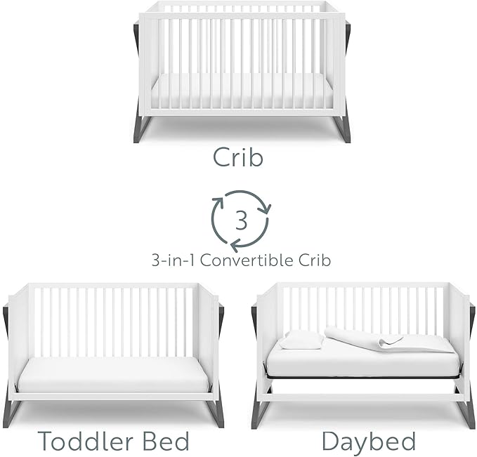 Storkcraft Equinox 3-in-1 Convertible Crib (Gray) – Easily Converts to Toddler Bed and Daybed, 3-Position Adjustable Mattress Support Base, Modern Two-Tone Design for Contemporary Nursery