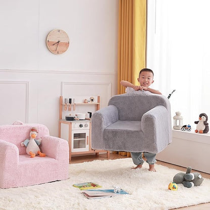 Tiita Kids Sofa, Children Couch with Carrying Handle & Side Pockets, Kids Foam Chair, Toddler Armrest Chair, Lightweight Children Sofa Chair, Kids Read Sofa for Girl or Boy (Grey)