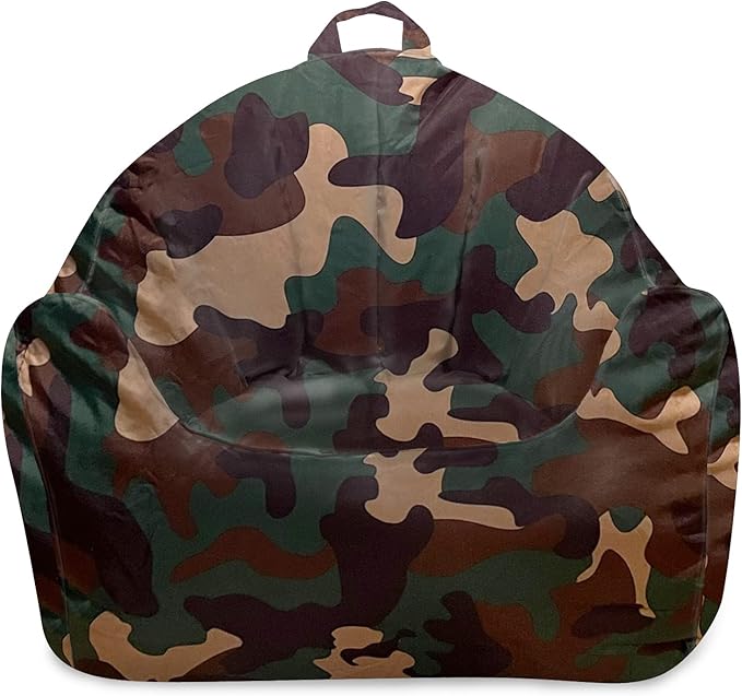 Posh Creations Structured Comfy Bean Bag Chair for Gaming, Reading and Watching TV, Malibu Lounge, Nylon - Camo Green