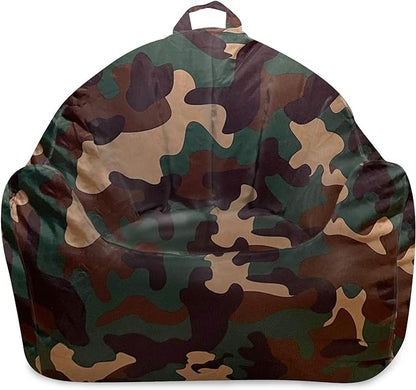 Posh Creations Structured Comfy Bean Bag Chair for Gaming, Reading and Watching TV, Malibu Lounge, Nylon - Camo Green