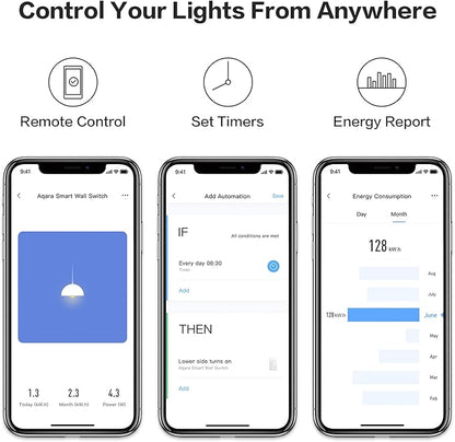 Aqara Smart Light Switch (with Neutral, Single Rocker), Requires AQARA HUB, Zigbee Switch, Remote Control and Set Timer for Home Automation, Compatible with Alexa, Apple HomeKit, Google Assistant