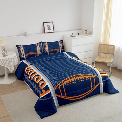 Feelyou Football Bedding Set Full Size Sports Comforter Set for Kids Boys Girls Decor Soccer Ball Game Comforter Microfiber American Football Duvet Set Bedroom Quilt Set