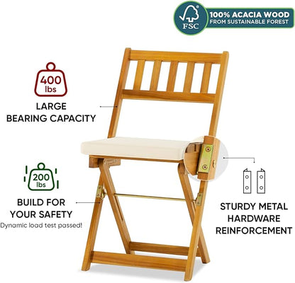 Square Table Heavy Duty 400lbs Capacity Patio Bistro Set 3 Piece Outdoor, Folding Chairs w/Cushion