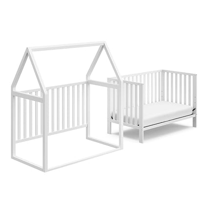 Storkcraft Orchard 5-in-1 Convertible Crib (White) – GREENGUARD Gold Certified, Canopy Style Baby Crib, Converts from Crib to Toddler Bed, Daybed and Full-Size Bed, Fits Standard Crib Mattress