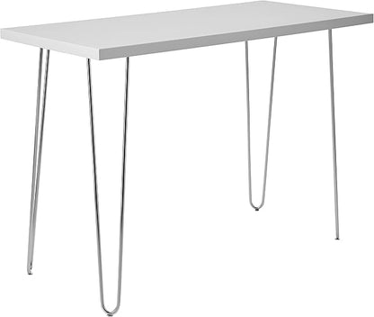 Walker Edison Mid Century Modern Hairpin Wood Laptop Computer Writing Desk Home Office Workstation Small, 42 Inch, White