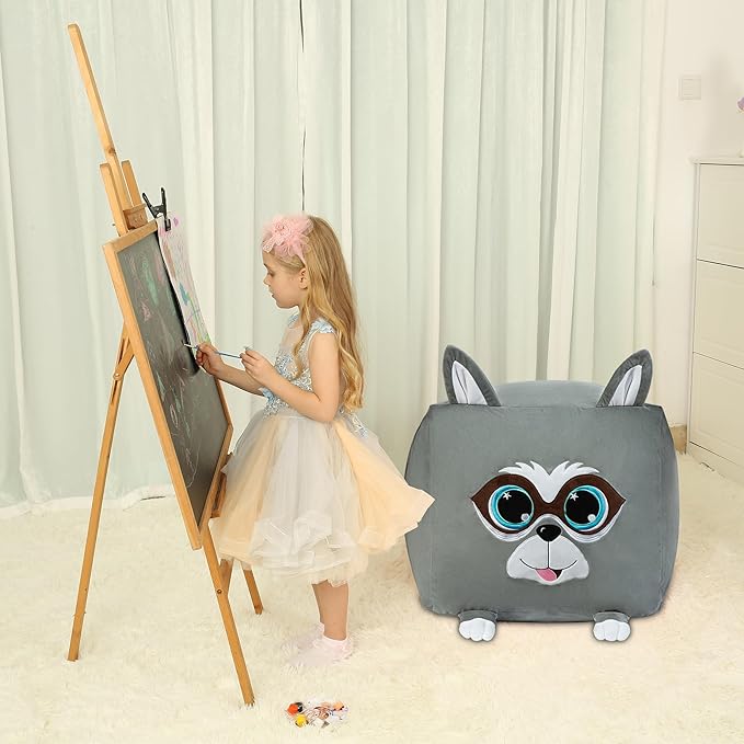 Cute Raccoon Toy Organizers and Storage for Kids Room Decor, Childrens Bean Bag Chairs, Extra Large Size, Velvet Super Soft Cover Only