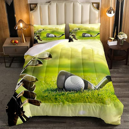 Erosebridal Golf Comforter Set Full Size,Golf Clubs Bedding Set, Sports Game Theme Duvet Set Green Quilt Set, Boys Room Decorative Comforter Set Soft Breathable Ultra Lightweight