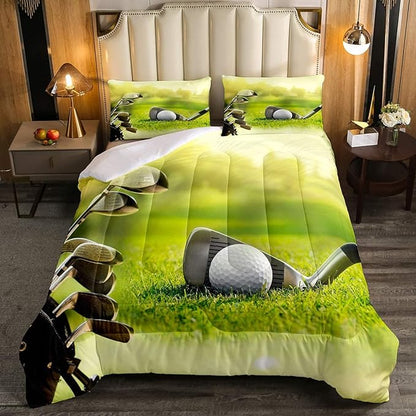 Erosebridal Golf Comforter Set Twin Size,Golf Clubs Bedding Set, Sports Game Theme Duvet Set Green Quilt Set, Boys Room Decorative Comforter Set Soft Breathable Ultra Lightweight