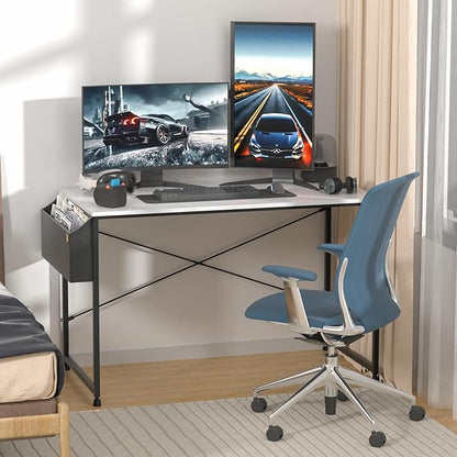 MoNiBloom Computer Desk 47 Inches with A Storage Bag, Student Laptop Writing Desks for Samll Space Home Office, White