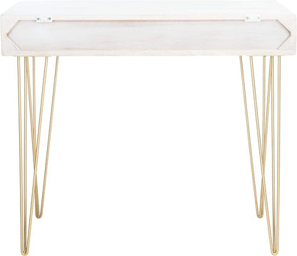 Safavieh Home Office Collection Marigold White Wash and Brass 1-Drawer Hairpin Leg Desk, 0