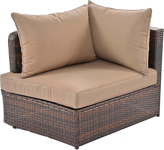 6-Piece Patio Round Sofa Set Rattan Daybed with Coffee Table and Cushions, Outdoor Furniture Conversation Sectional Seating Group for Garden, Poolside, Backyard, Brown