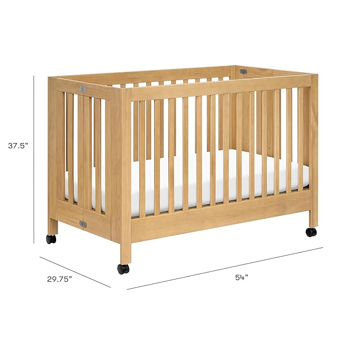 Babyletto Maki Full-Size 2-in-1 Portable Folding Crib with Toddler Bed Conversion Kit in Honey, Greenguard Gold Certified