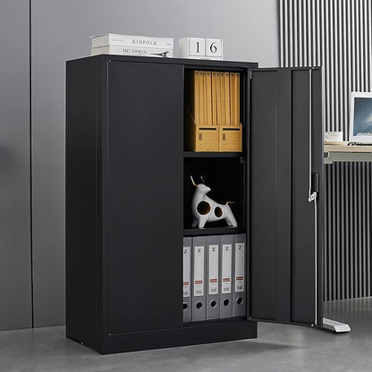41.97" Metal Storage Doors and Adjustable Shelf,Folding Filing Cabinets w/Solid Steel Tube Locking Shaft,for Home Office,School,Garage,Black